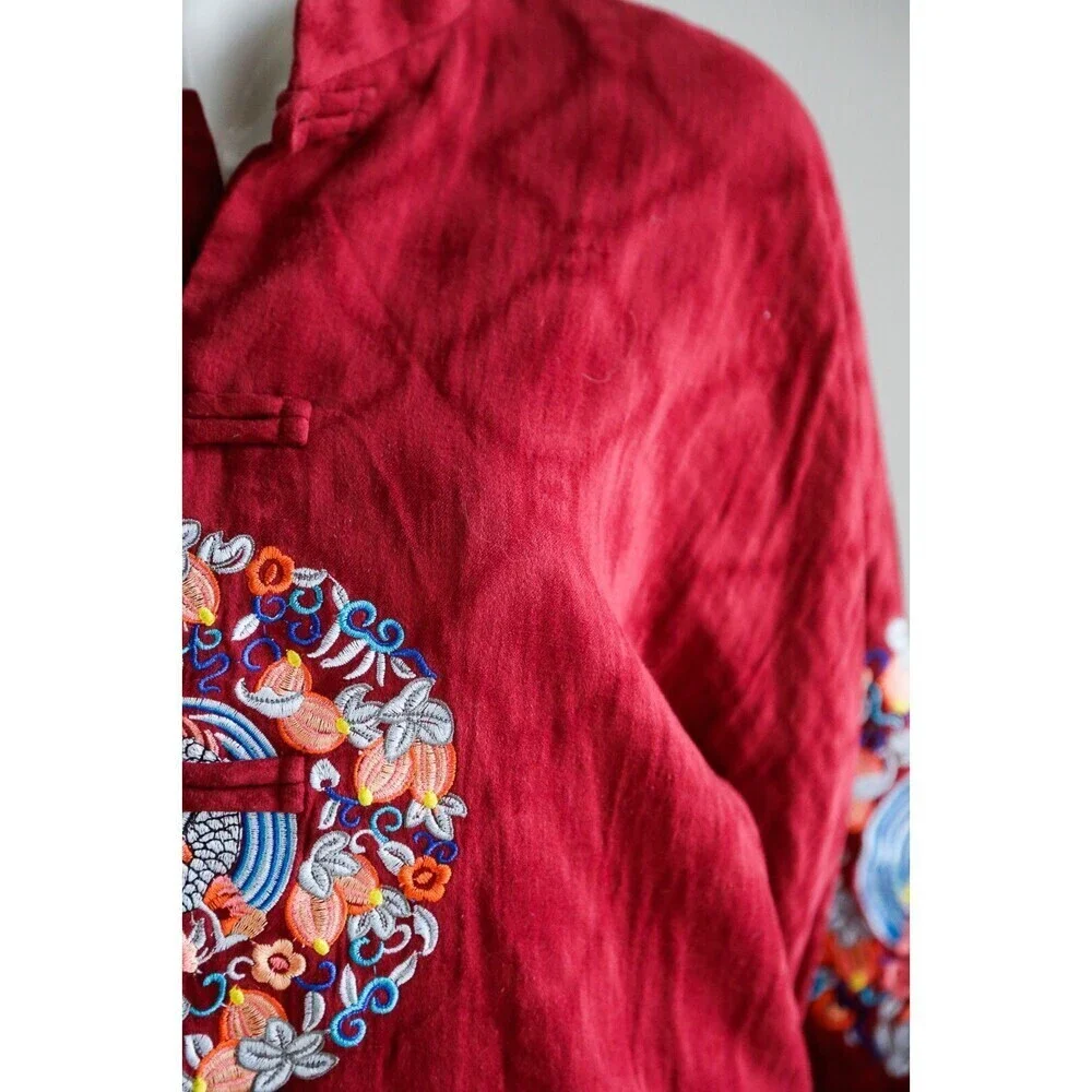 Vintage cotton Embroidered Mandarin Long Sleeve Jacket S